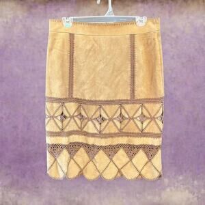Elie Tahari tan 100% leather suede skirt
